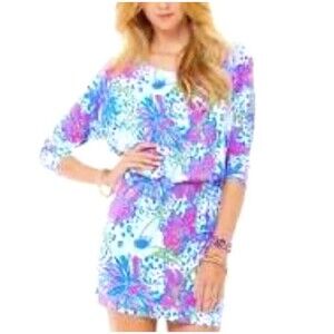 Lilly Pulitzer floral In the Garden Cara Dress Drop Waist Dolman Sleeve Size M